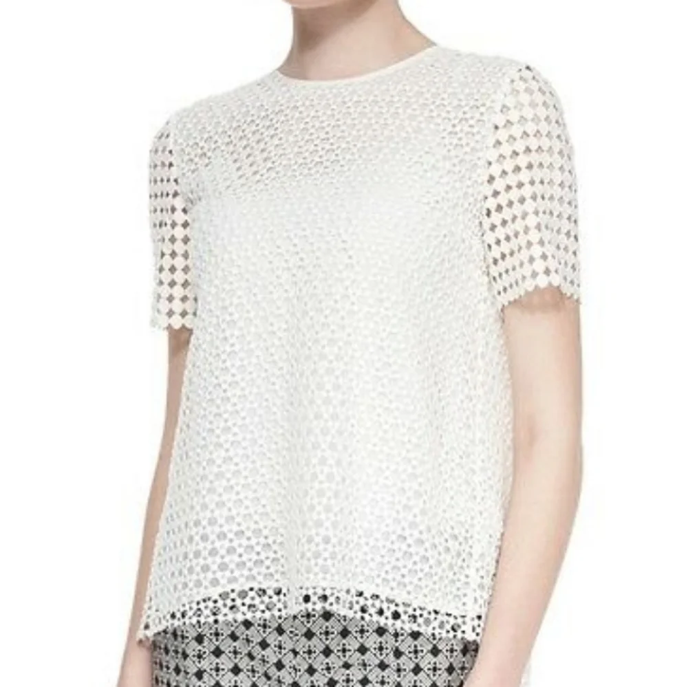 Tory Burch White Eyelet Short Sleeve Top